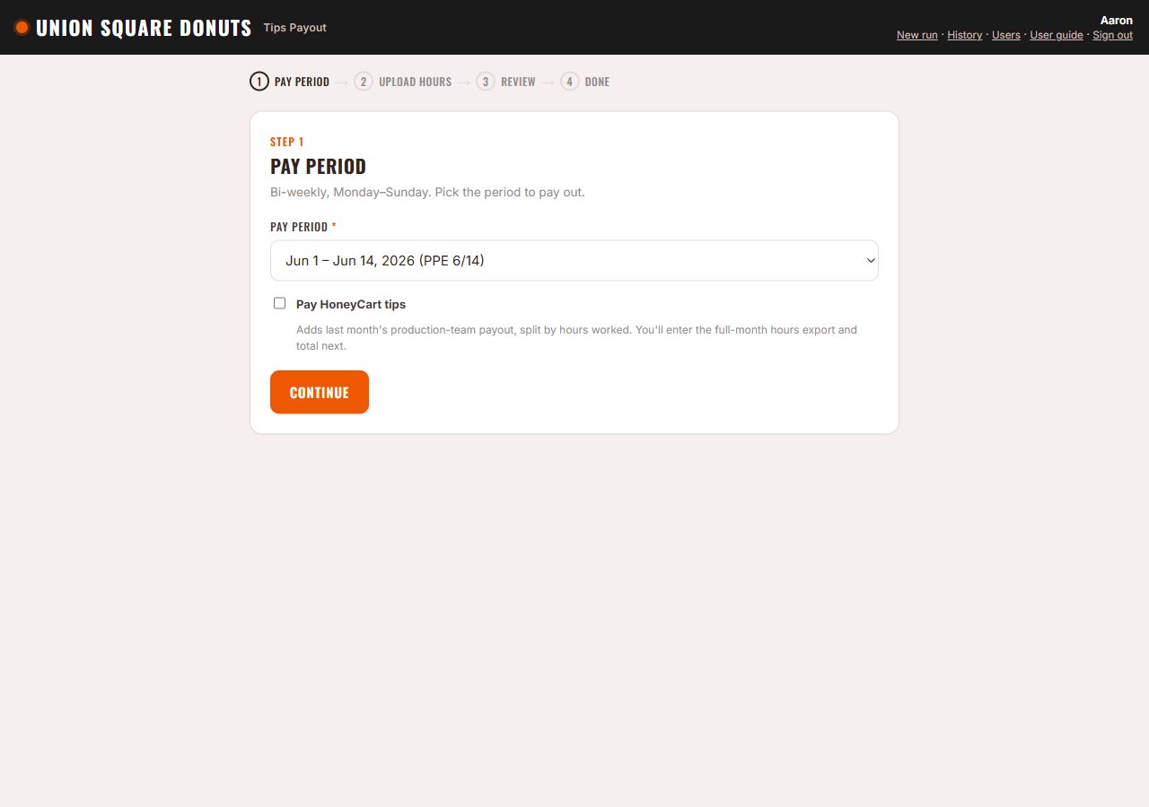 Pay period selection screen.